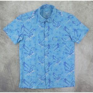 Retro Rifle Button Down Shirt Mens Medium Blue Eagle Rifle Hibiscus Prey V2